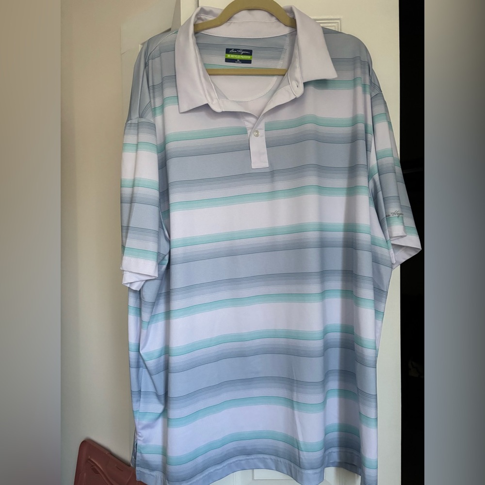 Hogan Men's White, Light Blue & Mint Striped Polo